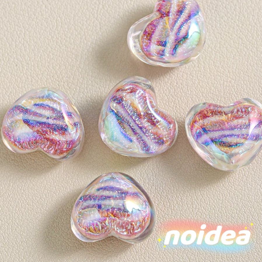 16mm Iridescent Heart Beads - 10pcs Color Shifting Heart Charms with 2.5mm Large Hole for DIY Jewelry