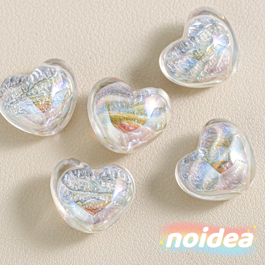 16mm Iridescent Heart Beads - 10pcs Color Shifting Heart Charms with 2.5mm Large Hole for DIY Jewelry