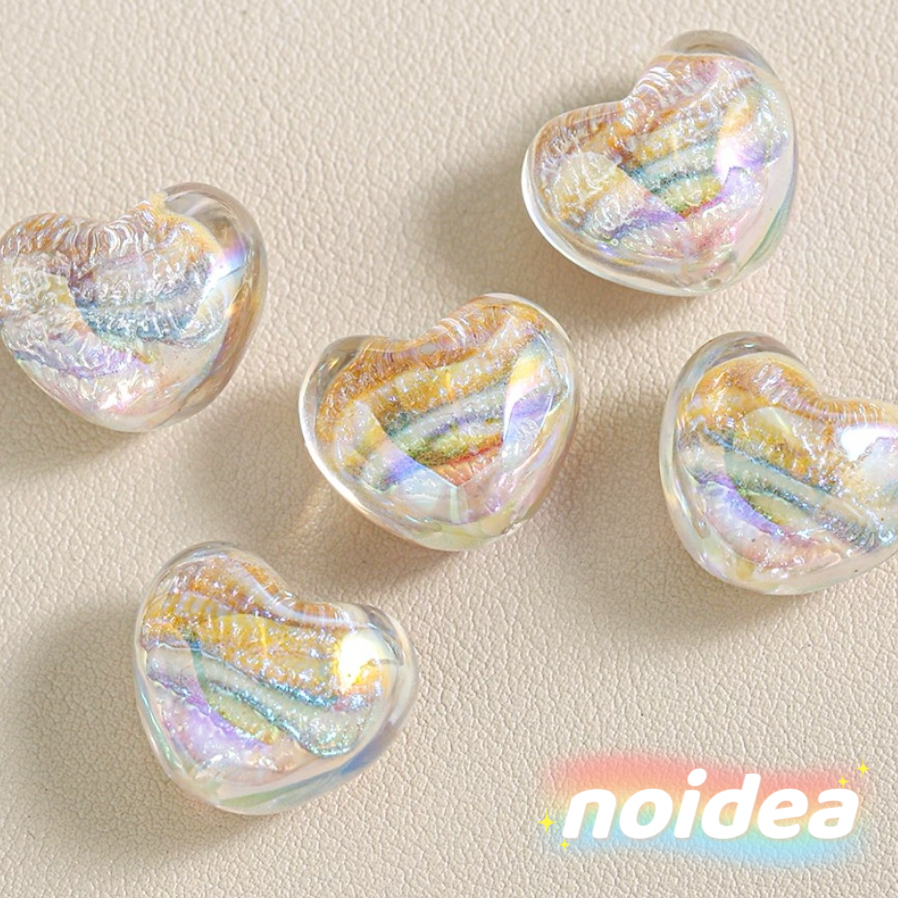 16mm Iridescent Heart Beads - 10pcs Color Shifting Heart Charms with 2.5mm Large Hole for DIY Jewelry