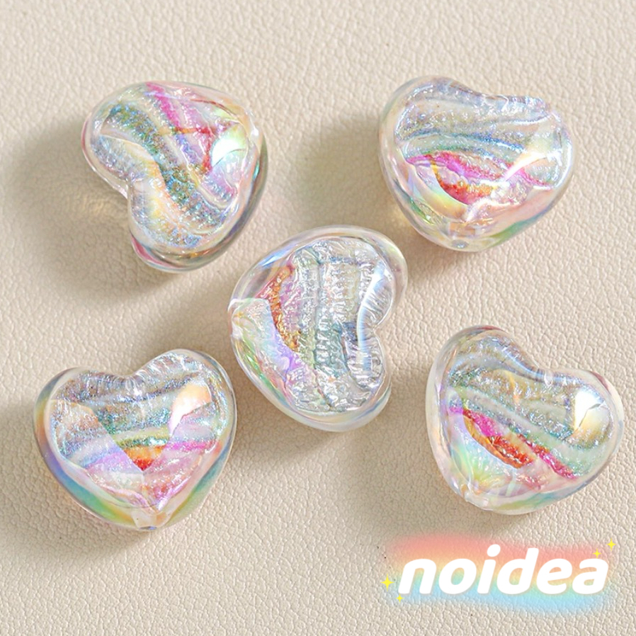 16mm Iridescent Heart Beads - 10pcs Color Shifting Heart Charms with 2.5mm Large Hole for DIY Jewelry