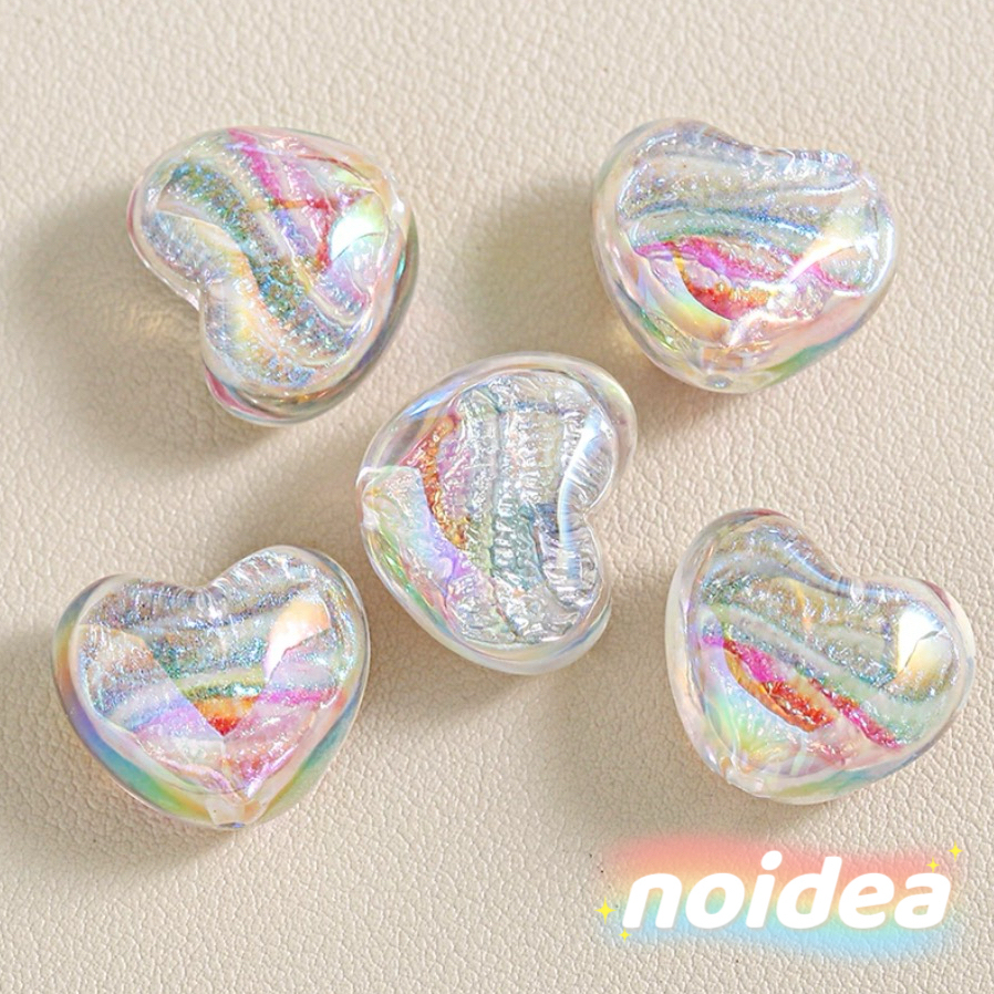 16mm Iridescent Heart Beads - 10pcs Color Shifting Heart Charms with 2.5mm Large Hole for DIY Jewelry