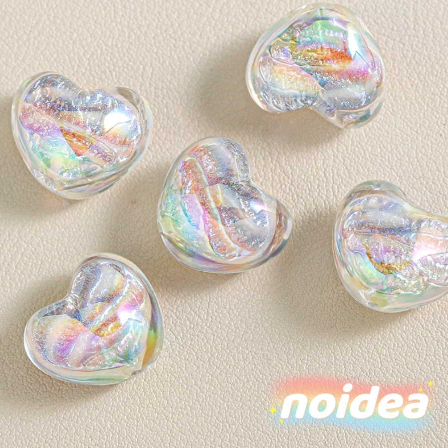 16mm Iridescent Heart Beads - 10pcs Color Shifting Heart Charms with 2.5mm Large Hole for DIY Jewelry