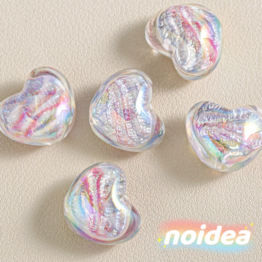 16mm Iridescent Heart Beads - 10pcs Color Shifting Heart Charms with 2.5mm Large Hole for DIY Jewelry