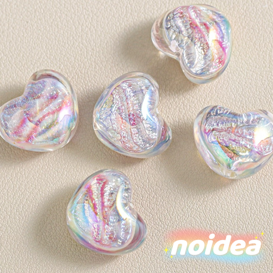 16mm Iridescent Heart Beads - 10pcs Color Shifting Heart Charms with 2.5mm Large Hole for DIY Jewelry