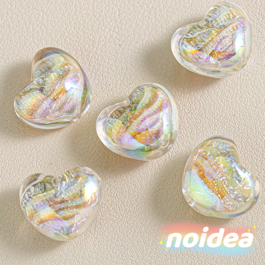 16mm Iridescent Heart Beads - 10pcs Color Shifting Heart Charms with 2.5mm Large Hole for DIY Jewelry