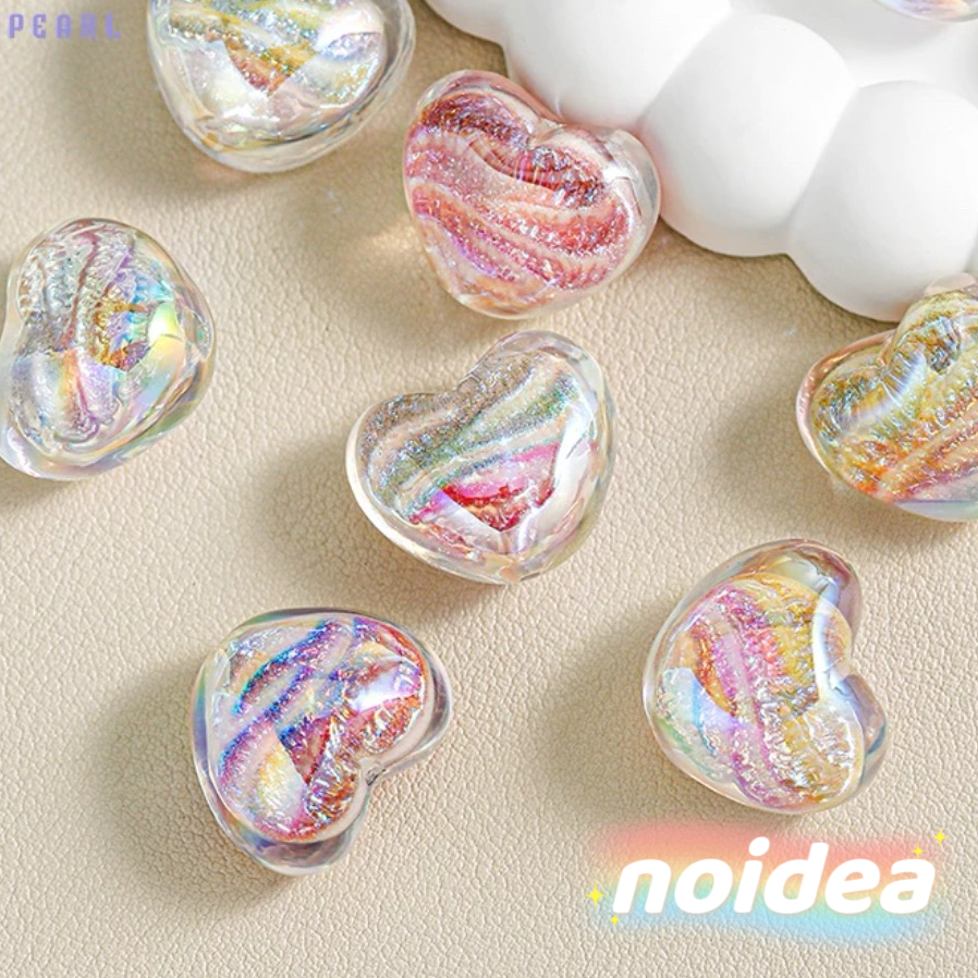16mm Iridescent Heart Beads - 10pcs Color Shifting Heart Charms with 2.5mm Large Hole for DIY Jewelry