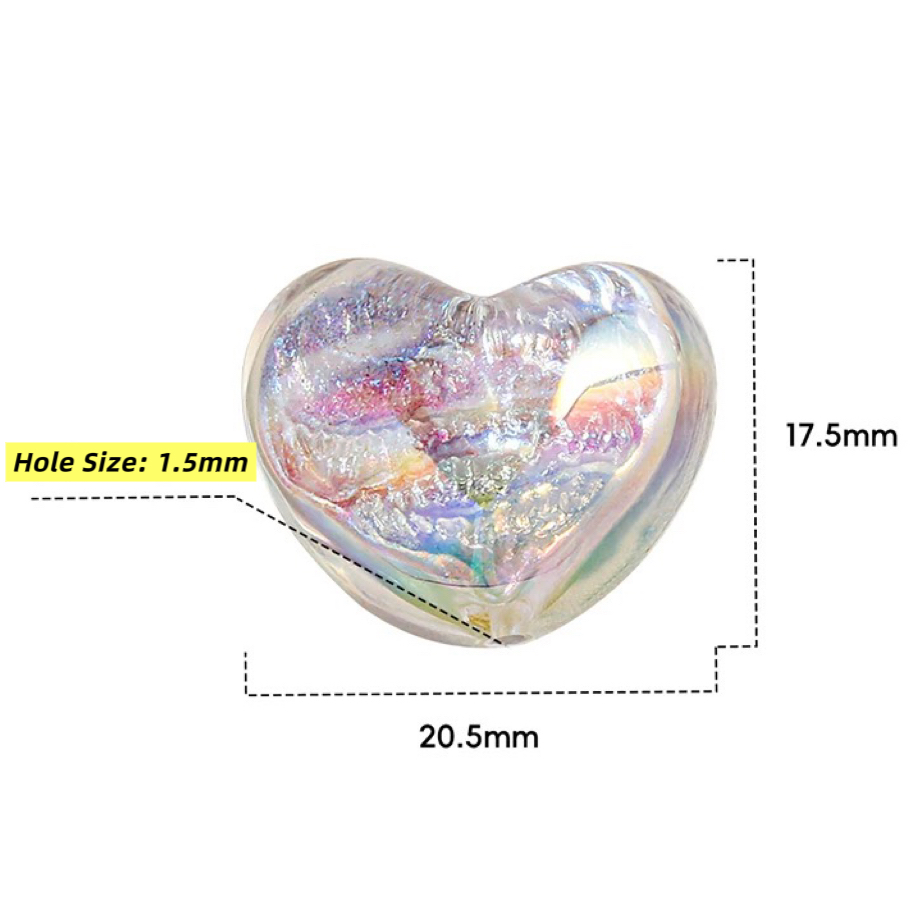 16mm Iridescent Heart Beads - 10pcs Color Shifting Heart Charms with 2.5mm Large Hole for DIY Jewelry