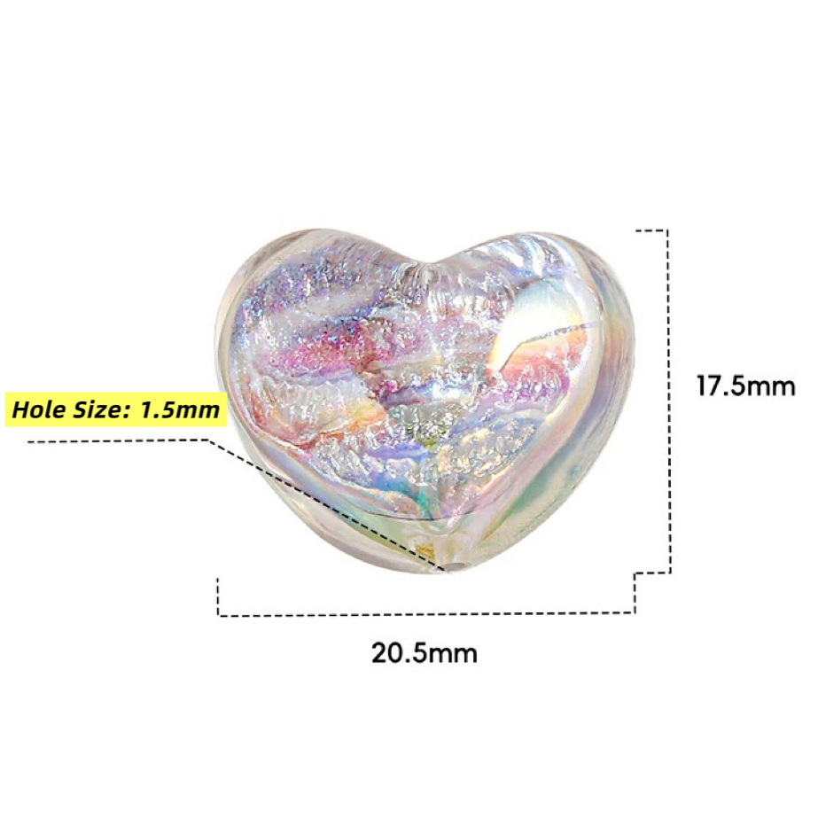 16mm Iridescent Heart Beads - 10pcs Color Shifting Heart Charms with 2.5mm Large Hole for DIY Jewelry