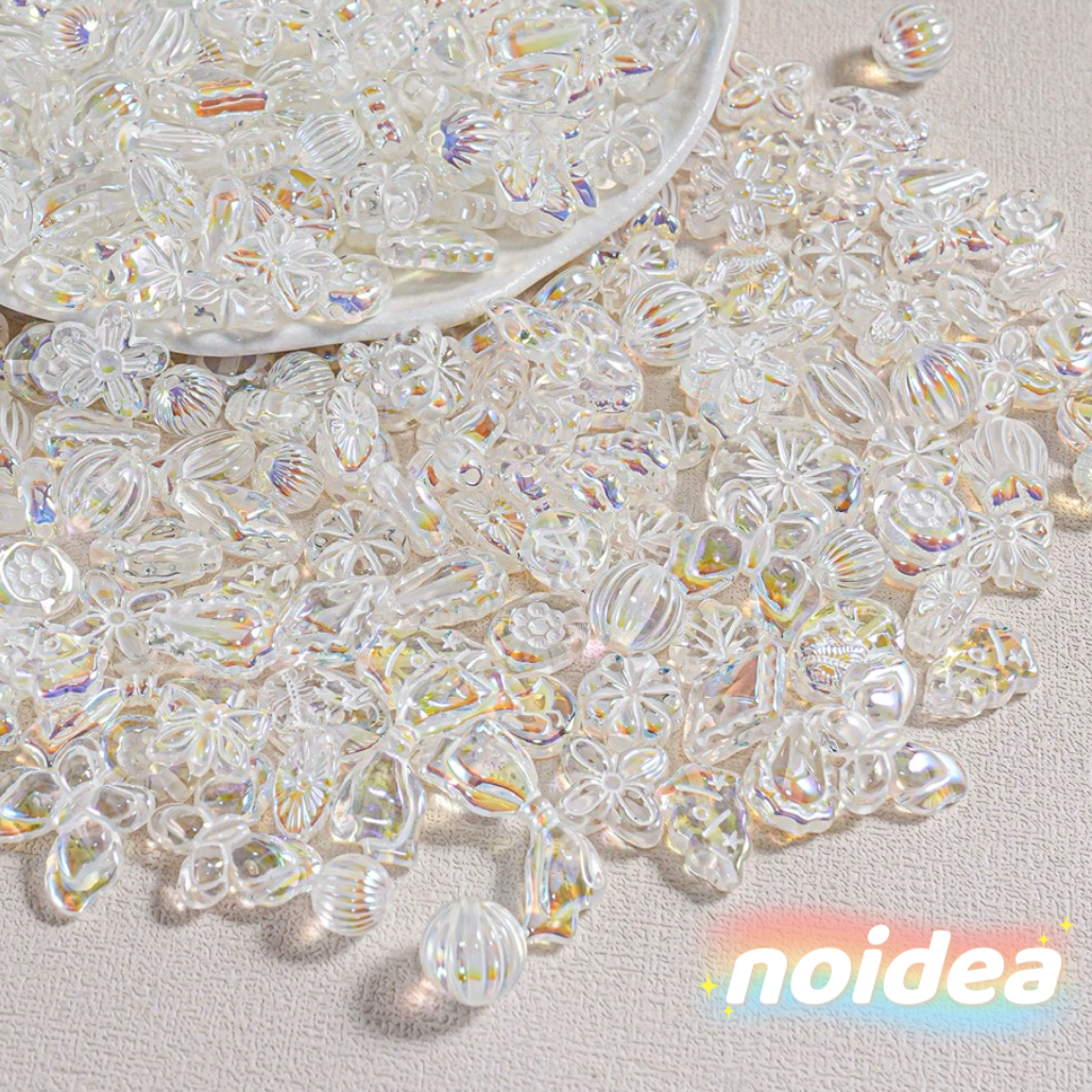 Mermaid Color Mixed Shape Beads - 30pcs Assorted Charms Including Flowers, Hearts, Bows & Shells