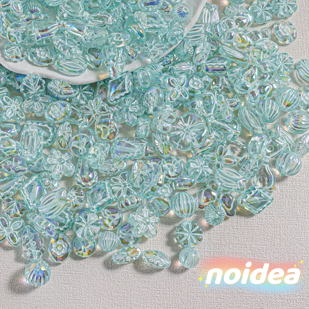 Mermaid Color Mixed Shape Beads - 30pcs Assorted Charms Including Flowers, Hearts, Bows & Shells