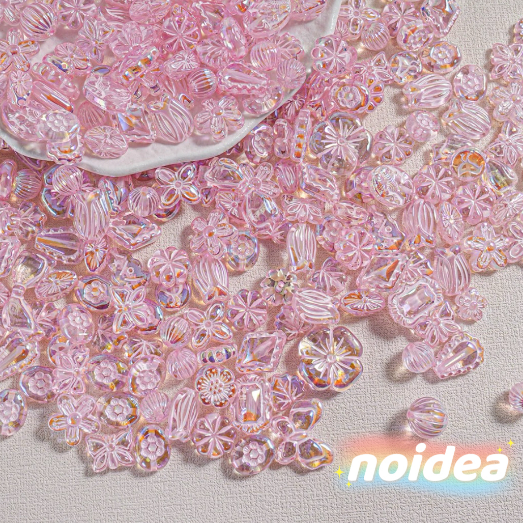 Mermaid Color Mixed Shape Beads - 30pcs Assorted Charms Including Flowers, Hearts, Bows & Shells