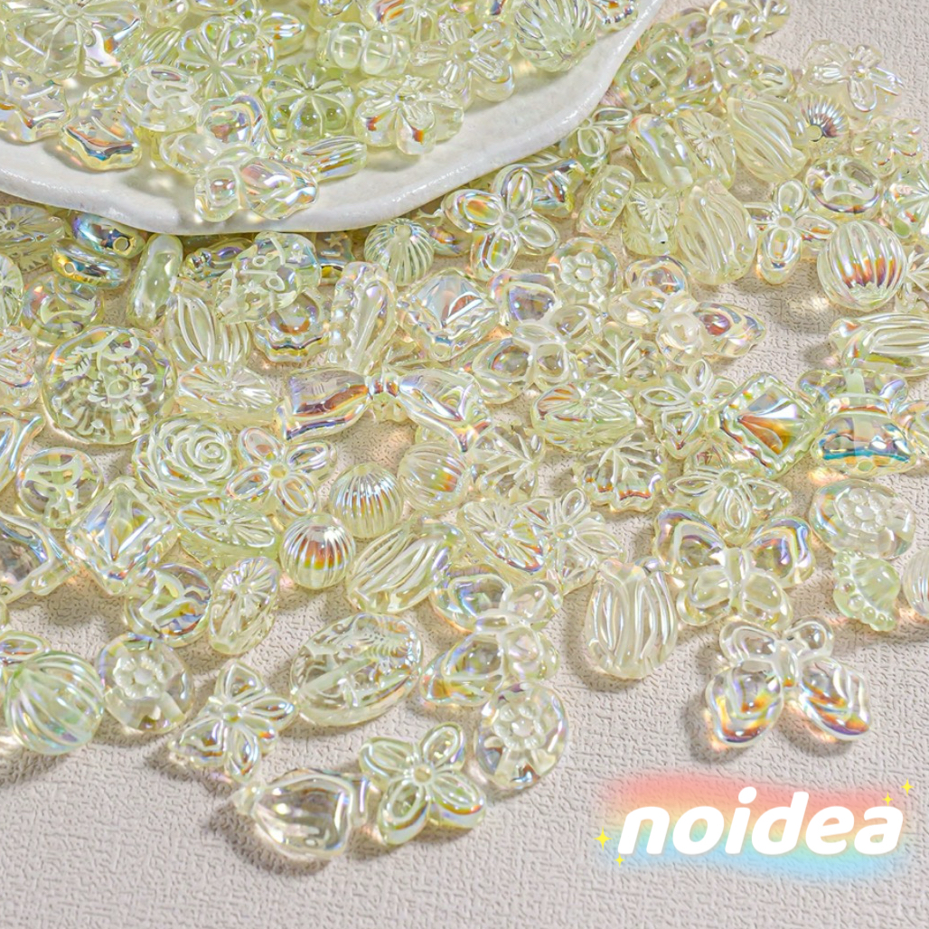 Mermaid Color Mixed Shape Beads - 30pcs Assorted Charms Including Flowers, Hearts, Bows & Shells