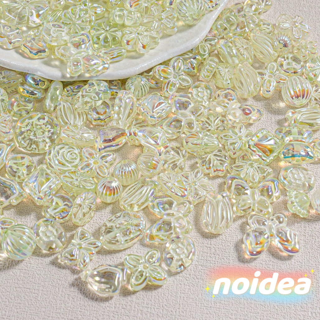 Mermaid Color Mixed Shape Beads - 30pcs Assorted Charms Including Flowers, Hearts, Bows & Shells