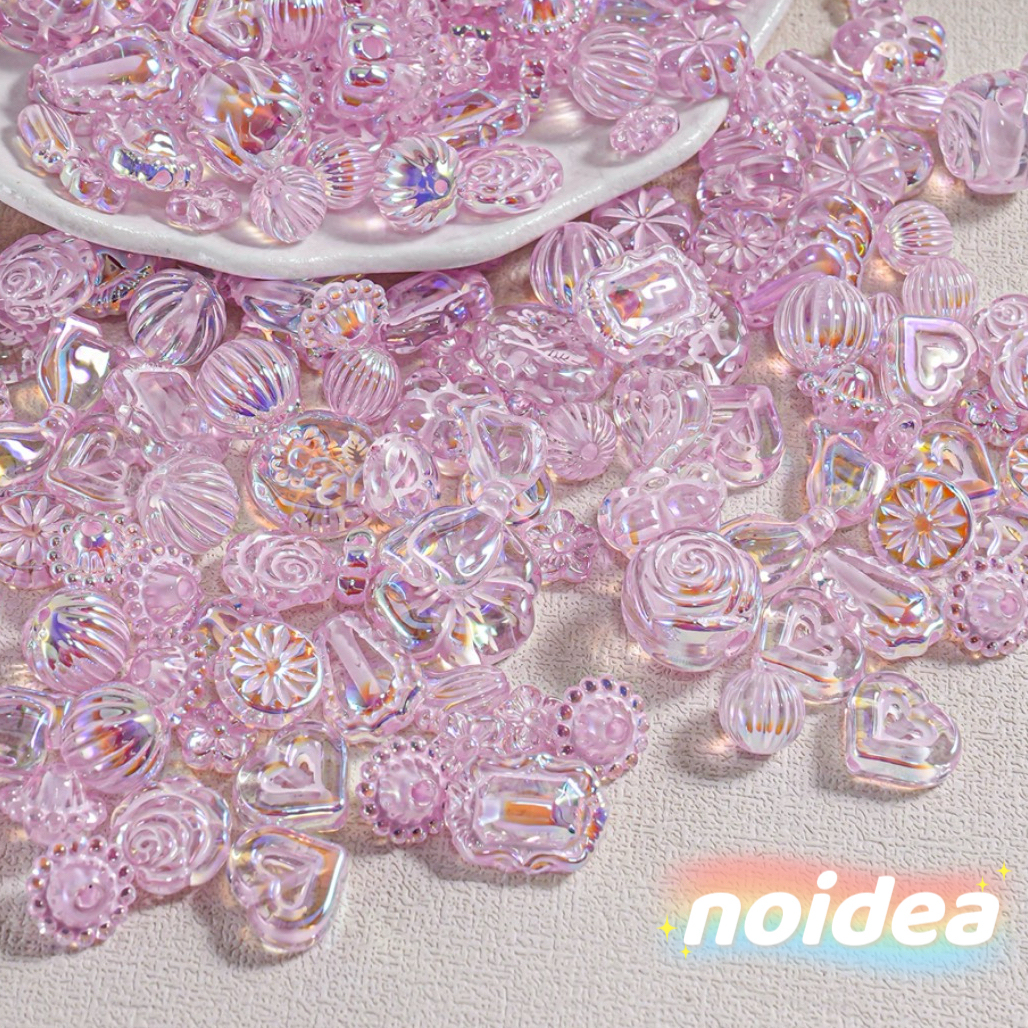 Mermaid Color Mixed Shape Beads - 30pcs Assorted Charms Including Flowers, Hearts, Bows & Shells