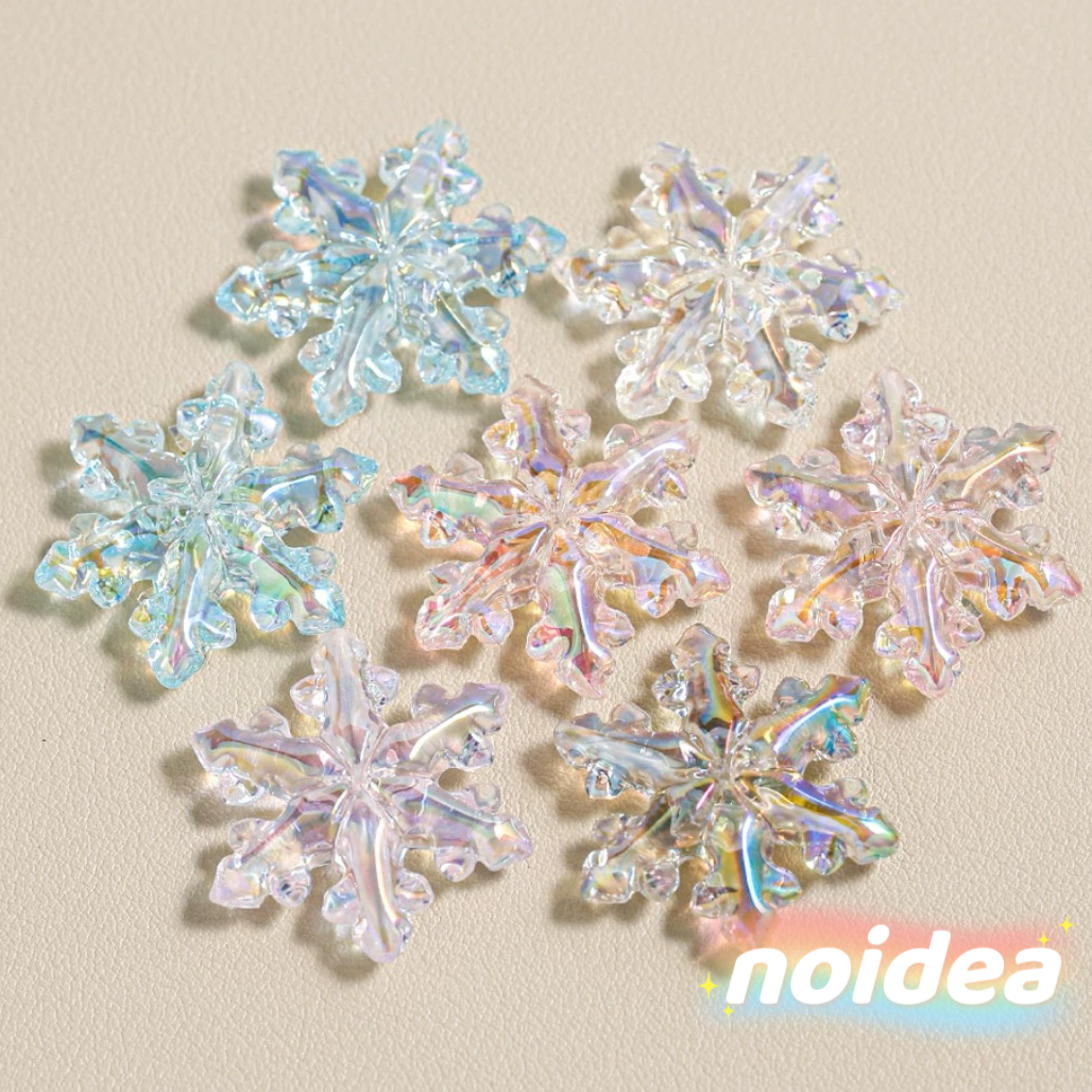 31mm Large Snowflake Beads - 10pcs Winter Theme Charm Beads with 1.5mm Hole