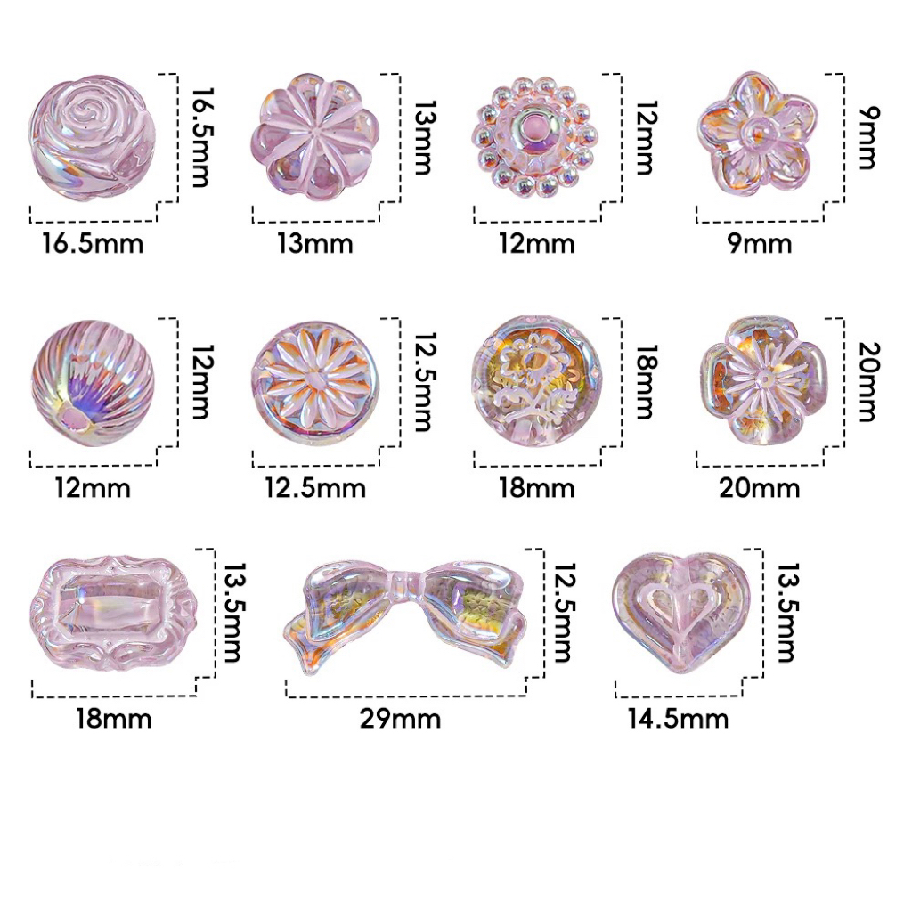 Mermaid Color Mixed Shape Beads - 30pcs Assorted Charms Including Flowers, Hearts, Bows & Shells