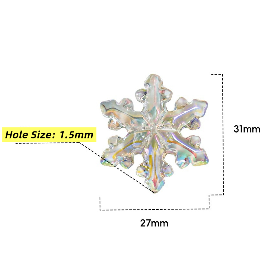 31mm Large Snowflake Beads - 10pcs Winter Theme Charm Beads with 1.5mm Hole