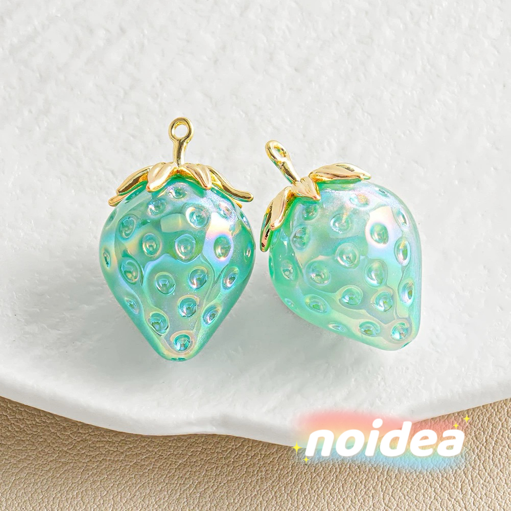 28mm Cute Strawberry Iridescent Beads - 6pcs Large Fruit Charm Beads with 1.4mm Hole