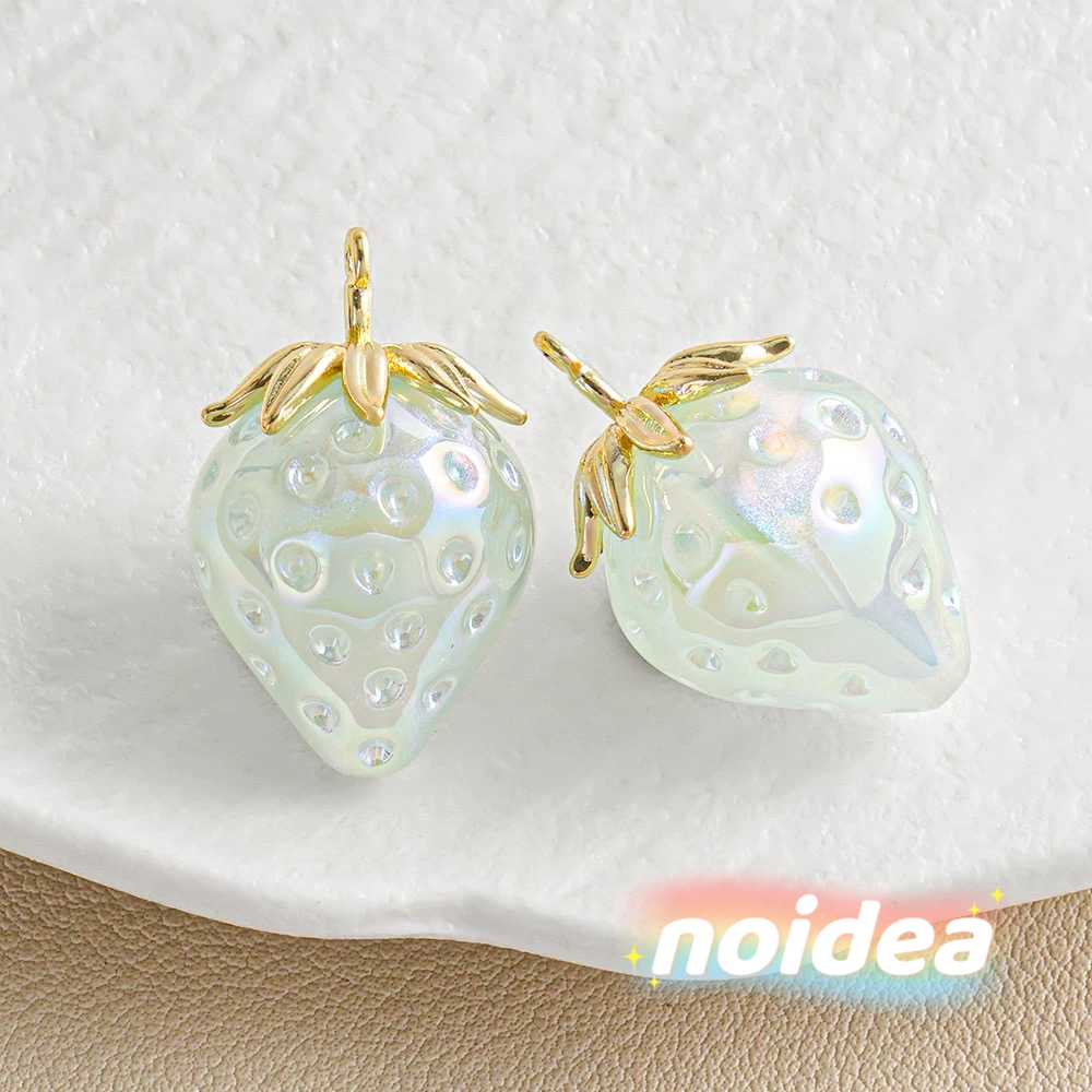 28mm Cute Strawberry Iridescent Beads - 6pcs Large Fruit Charm Beads with 1.4mm Hole