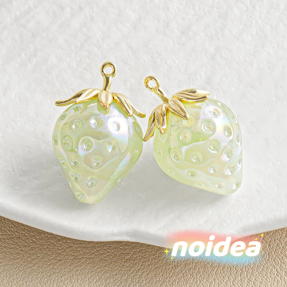 28mm Cute Strawberry Iridescent Beads - 6pcs Large Fruit Charm Beads with 1.4mm Hole