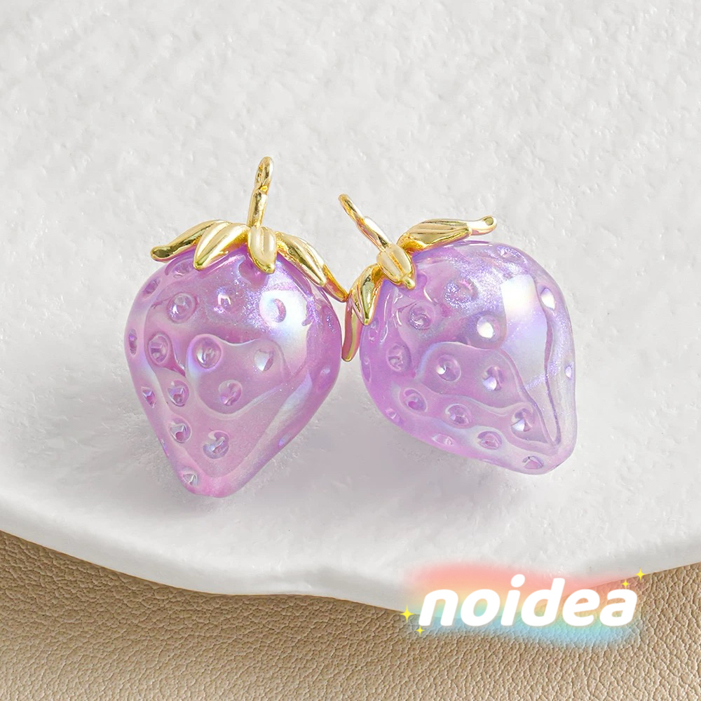 28mm Cute Strawberry Iridescent Beads - 6pcs Large Fruit Charm Beads with 1.4mm Hole