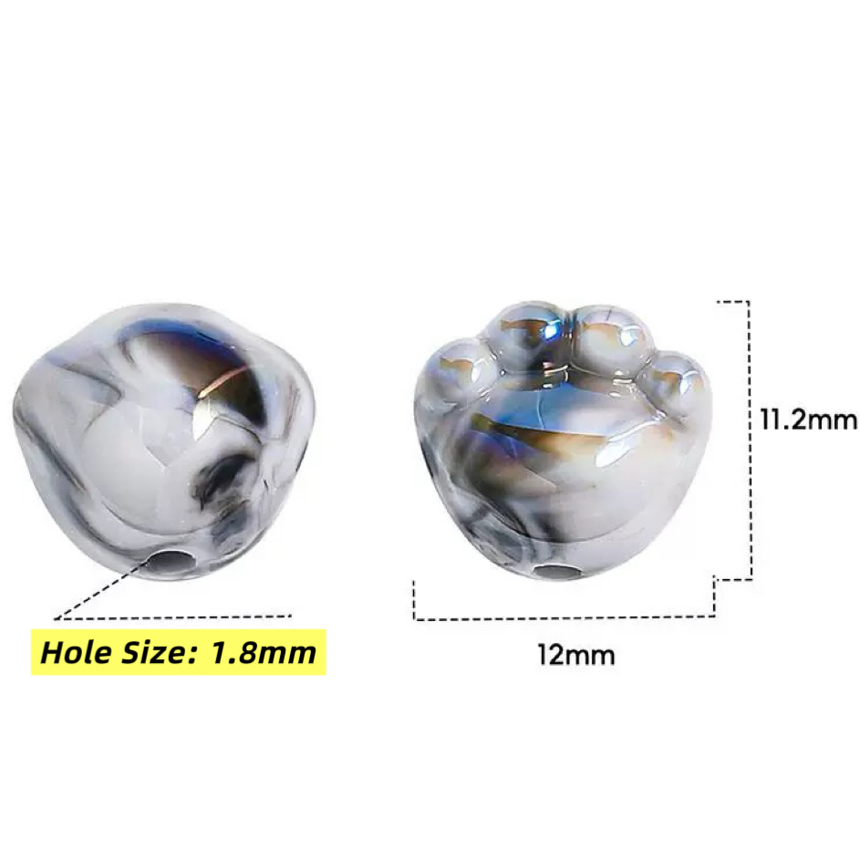 12mm Cute Cat Paw Beads - 30pcs Animal Theme Charm Beads with 1.8mm Hole