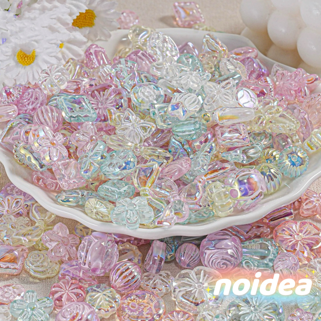 Mermaid Color Mixed Shape Beads - 30pcs Assorted Charms Including Flowers, Hearts, Bows & Shells