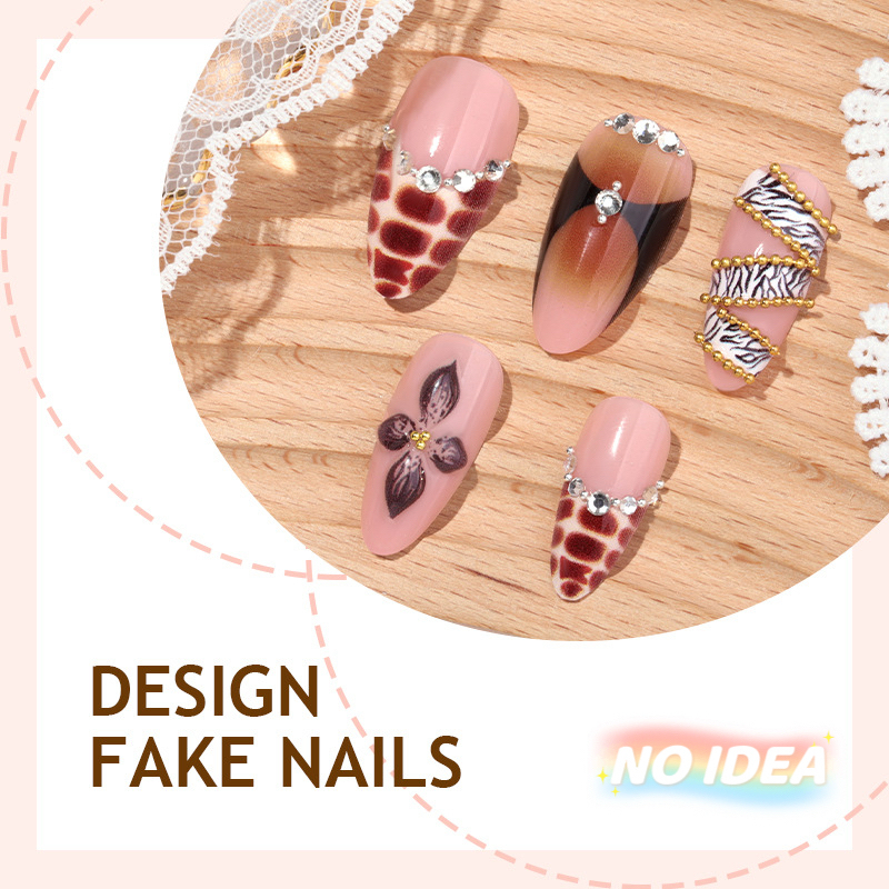 Almond shaped nude press on nails with a classic black zebra print stripe.