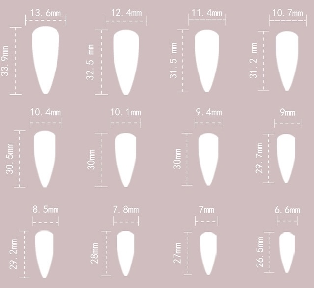 Long Almond Gothic Punk Press On Nails - Edgy Dark Style, 12 Sizes Full Coverage Kit