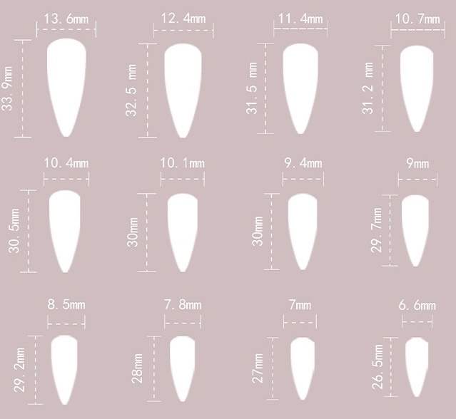 Long Almond Gothic Punk Press On Nails - Edgy Dark Style, 12 Sizes Full Coverage Kit