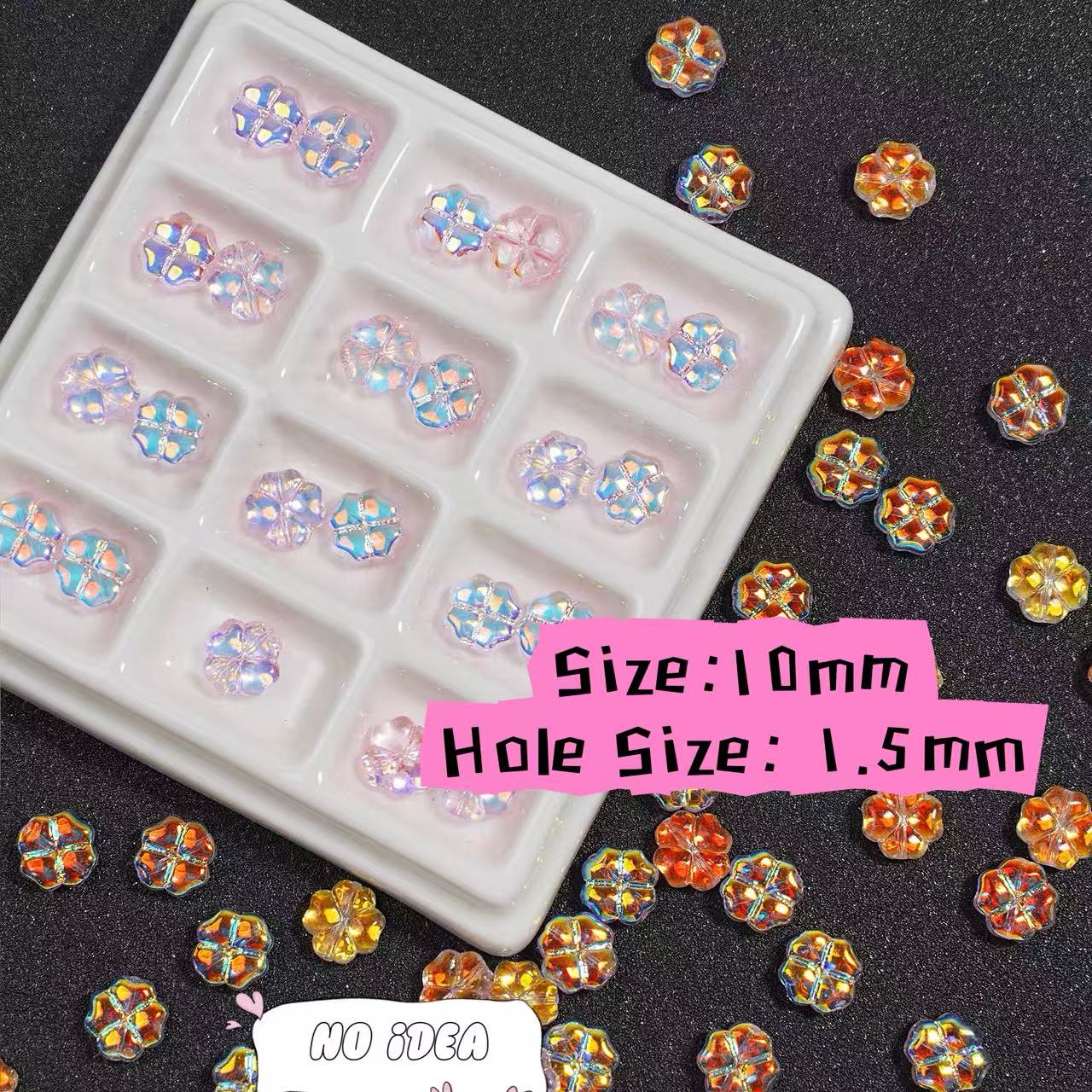 10mm Electroplated Four-Leaf Clover Glass Beads - Lucky Charm Beads with 1.5mm Hole, 10pcs Pack