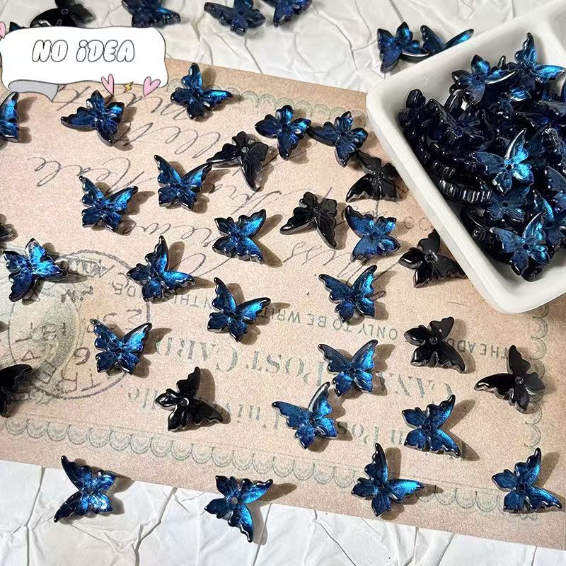 12x14mm Glass Butterfly Beads - 50pcs Center-Hole DIY Craft Charms for Jewelry Making & Macrame Projects