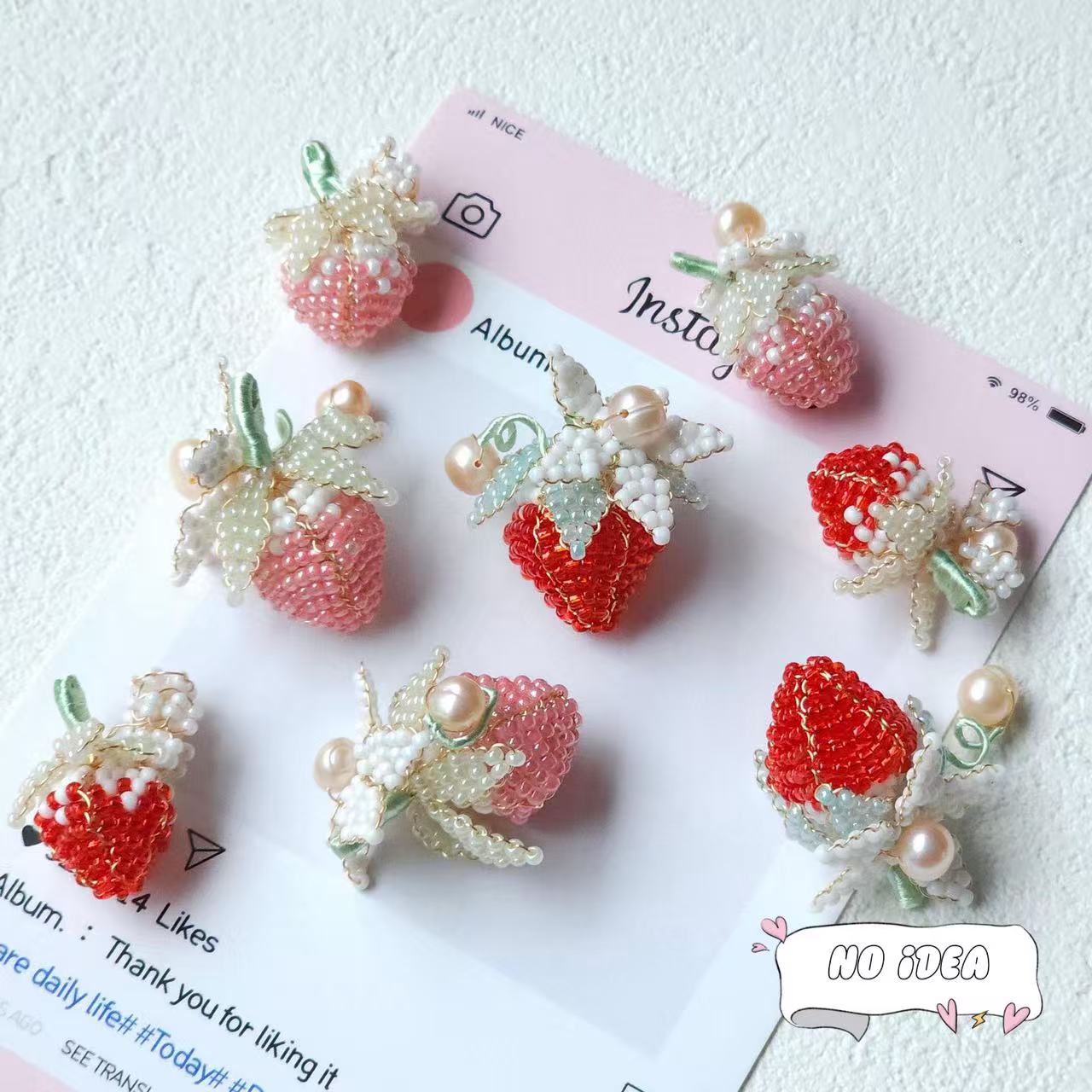 Handmade Cream Strawberry Charm Bead - Kawaii DIY Jewelry Bead for Bracelets and Necklaces