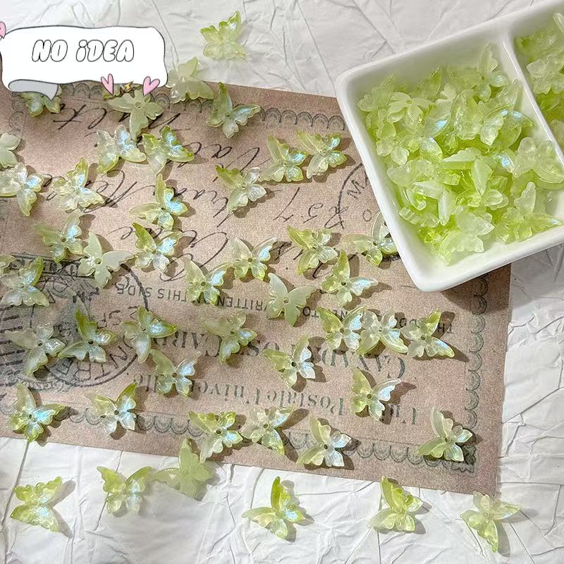 12x14mm Glass Butterfly Beads - 50pcs Center-Hole DIY Craft Charms for Jewelry Making & Macrame Projects