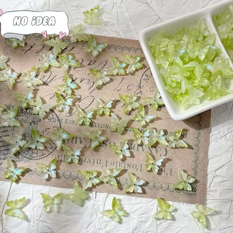 12x14mm Glass Butterfly Beads - 50pcs Center-Hole DIY Craft Charms for Jewelry Making & Macrame Projects