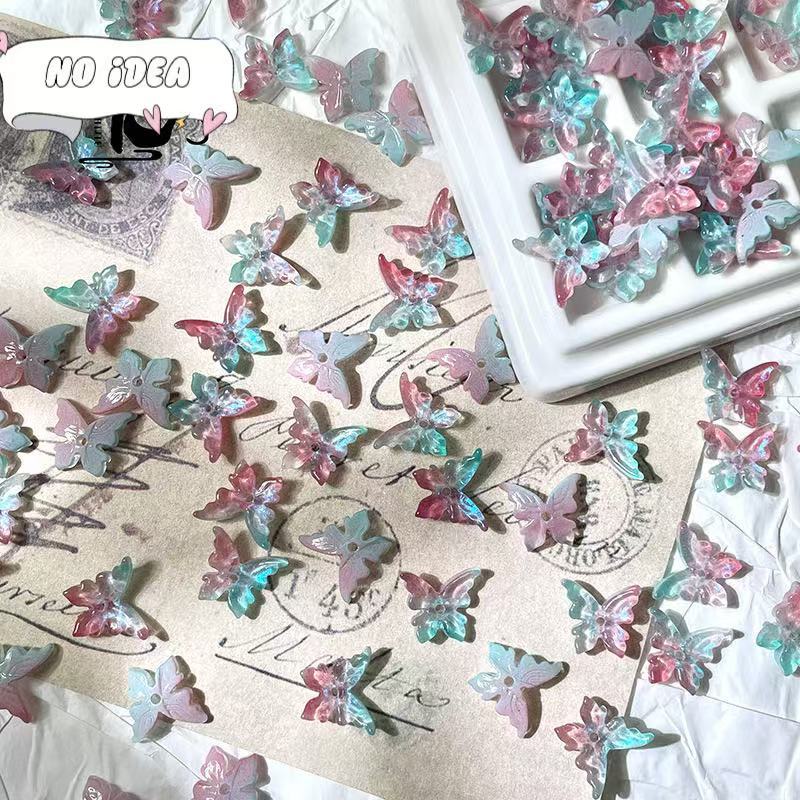 12x14mm Glass Butterfly Beads - 50pcs Center-Hole DIY Craft Charms for Jewelry Making & Macrame Projects