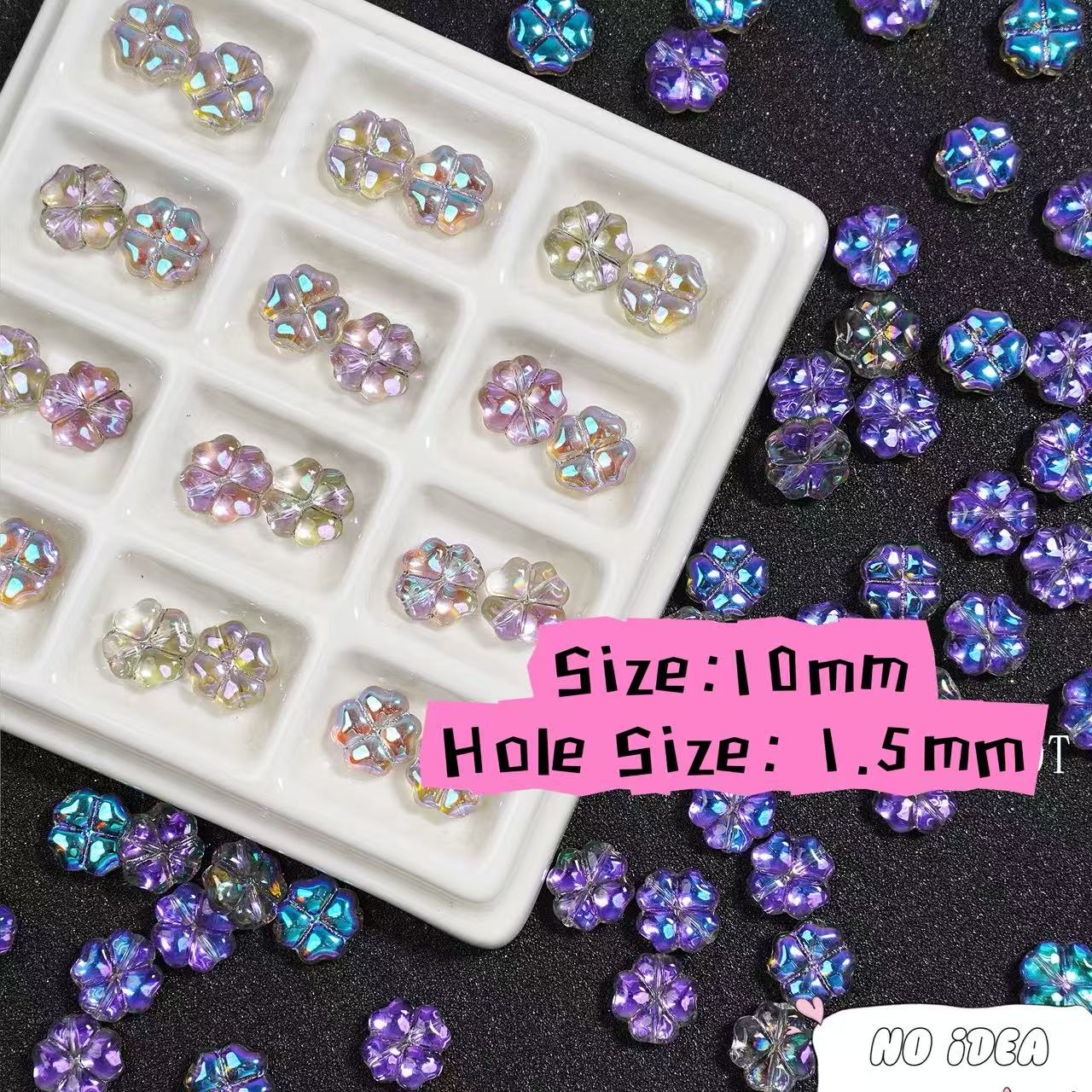 10mm Electroplated Four-Leaf Clover Glass Beads - Lucky Charm Beads with 1.5mm Hole, 10pcs Pack