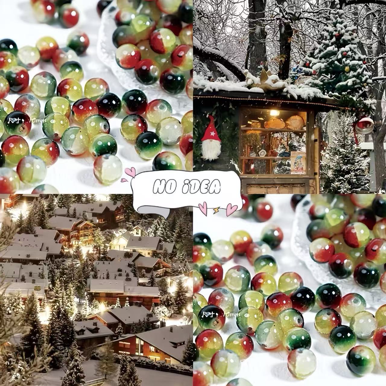  10mm Christmas Theme Glass Beads - 50pcs Holiday Jewelry Making Supplies for Seasonal Crafts