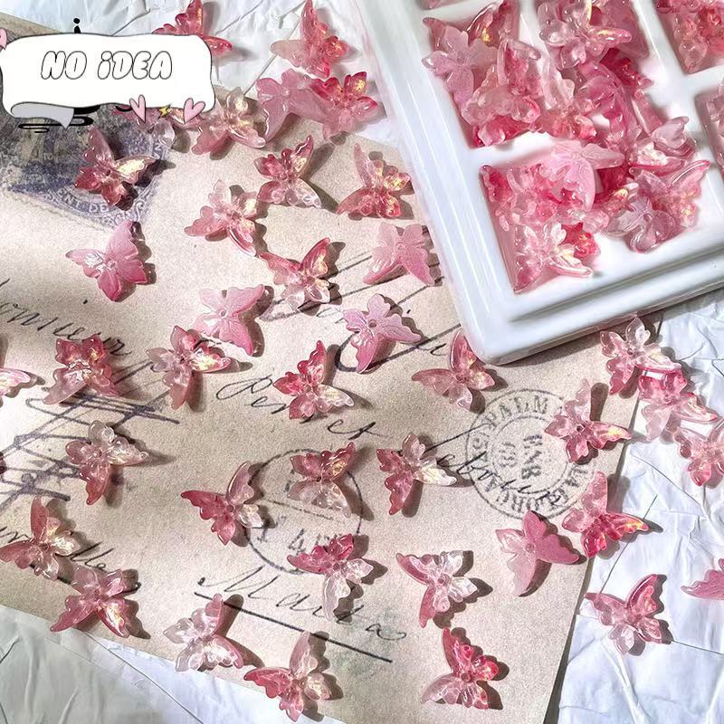 12x14mm Glass Butterfly Beads - 50pcs Center-Hole DIY Craft Charms for Jewelry Making & Macrame Projects