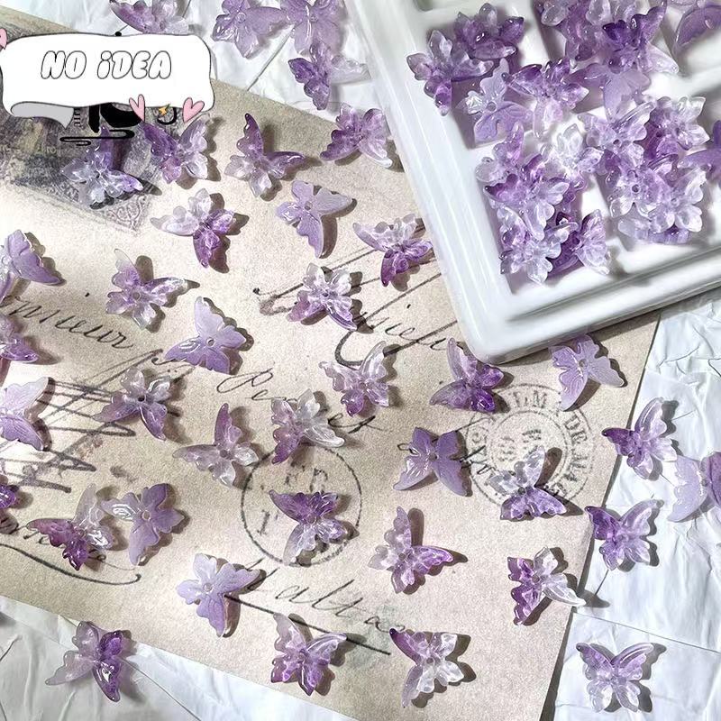 12x14mm Glass Butterfly Beads - 50pcs Center-Hole DIY Craft Charms for Jewelry Making & Macrame Projects