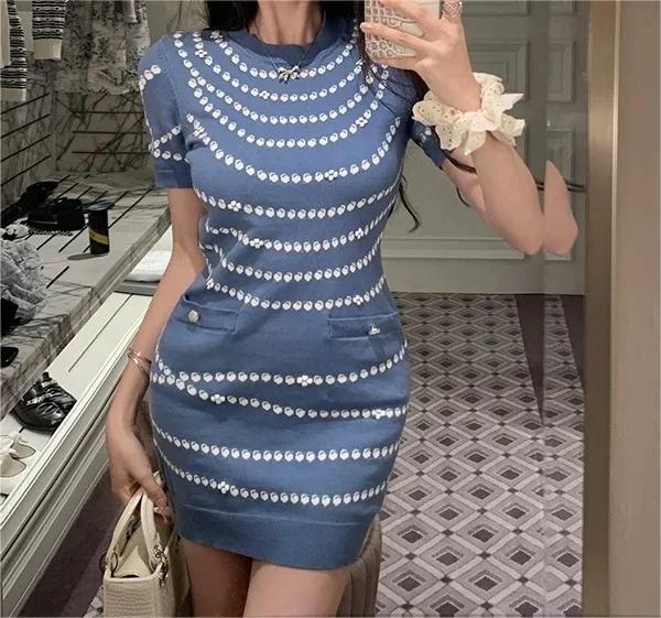 CHANE25SS Polka Dot Short Sleeve Knit Dress