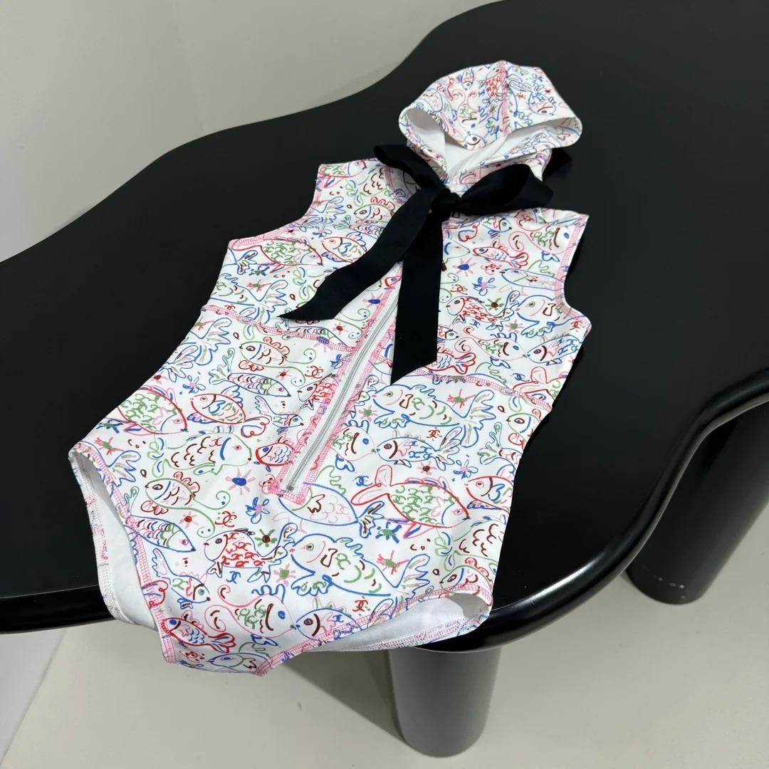 CHANE25SS Graffiti Print Hooded Swimsuit