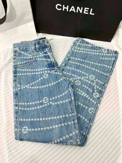 CHAN 25SS Printed Straight Leg High Waist Jeans