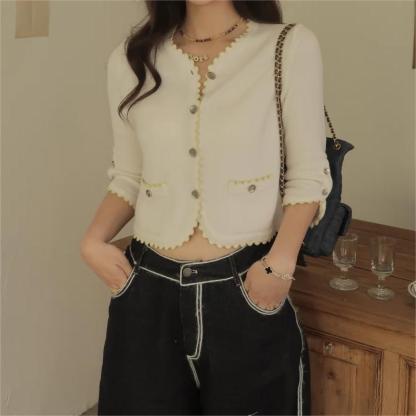 CHANE25SS Wave Trimmed Cashmere Cardigan