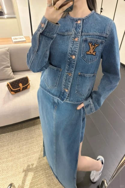 Louis Vuit25SS Vintage Denim Crew Neck Jacket