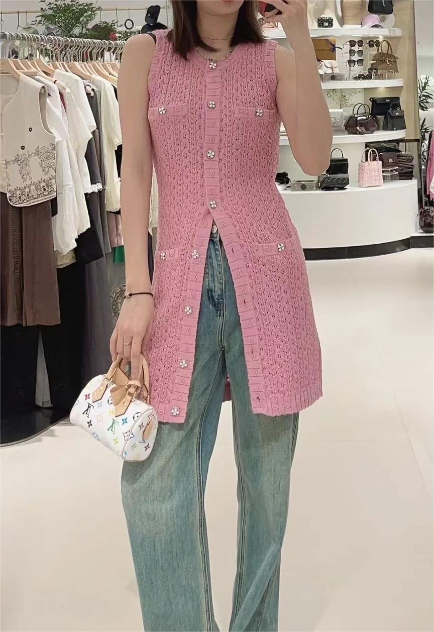 CHANE25SS round neck crochet pocket knit jacket