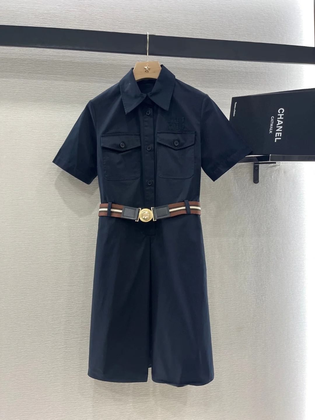 MIU French Temperament Lapel Short Sleeve Dress