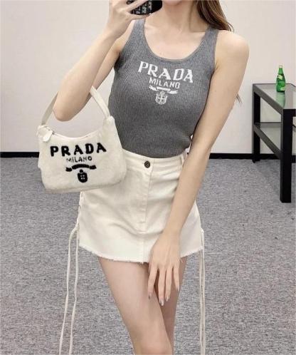 PRAD25SS Classic Knit Vest Light Grey