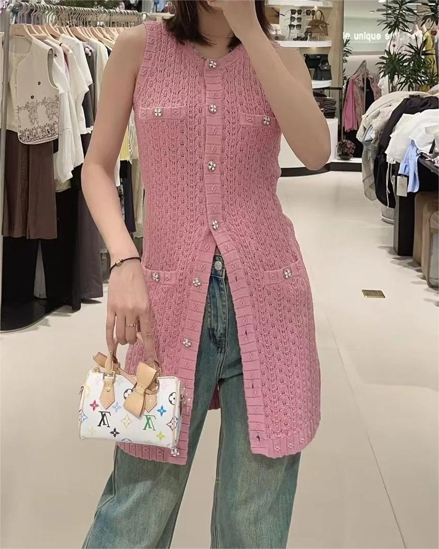 CHANE25SS round neck crochet pocket knit jacket