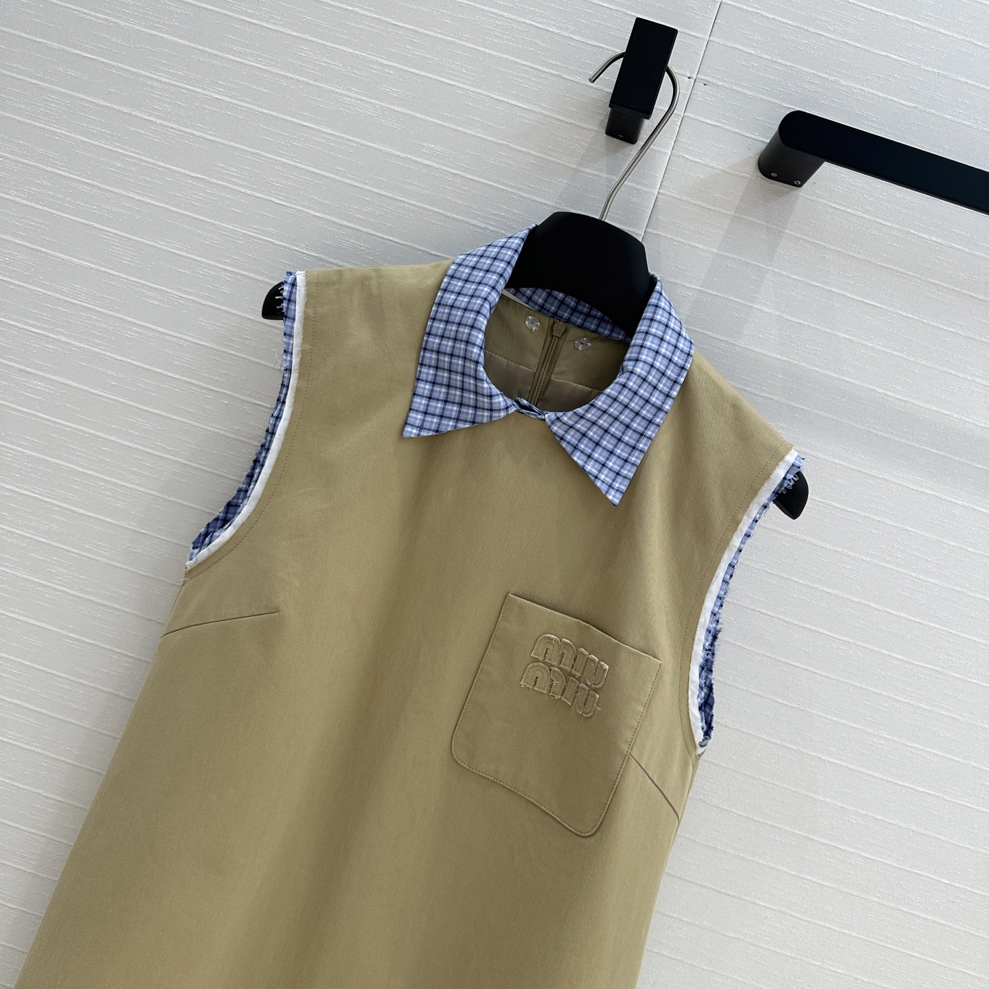 MIU New Blue Plaid Collar Curry Sleeveless Dress